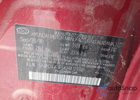 2019 Hyundai Elantra Se z USA, uszkodzony, nr VIN 5NPD74LF5KH412330